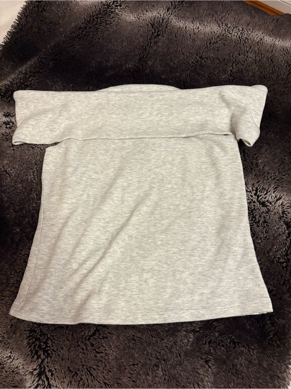 Garage Off-Shoulder Ribbed Crop Top in Light Gray